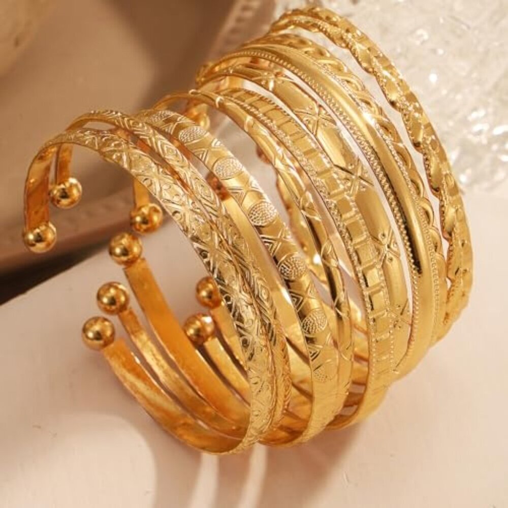 Gold Plated Stackable Bangle Bracelets Set Minima… - image 5